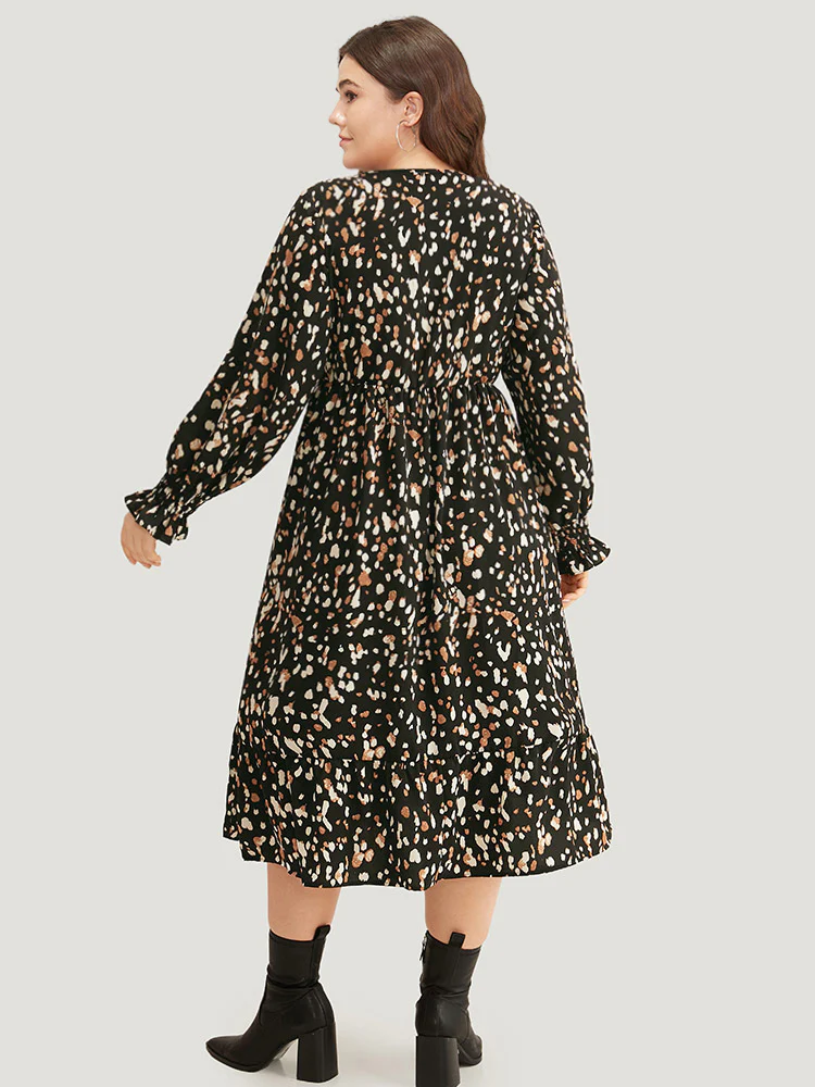 Allover Print Pocket Lantern Sleeve Dress - Image 2