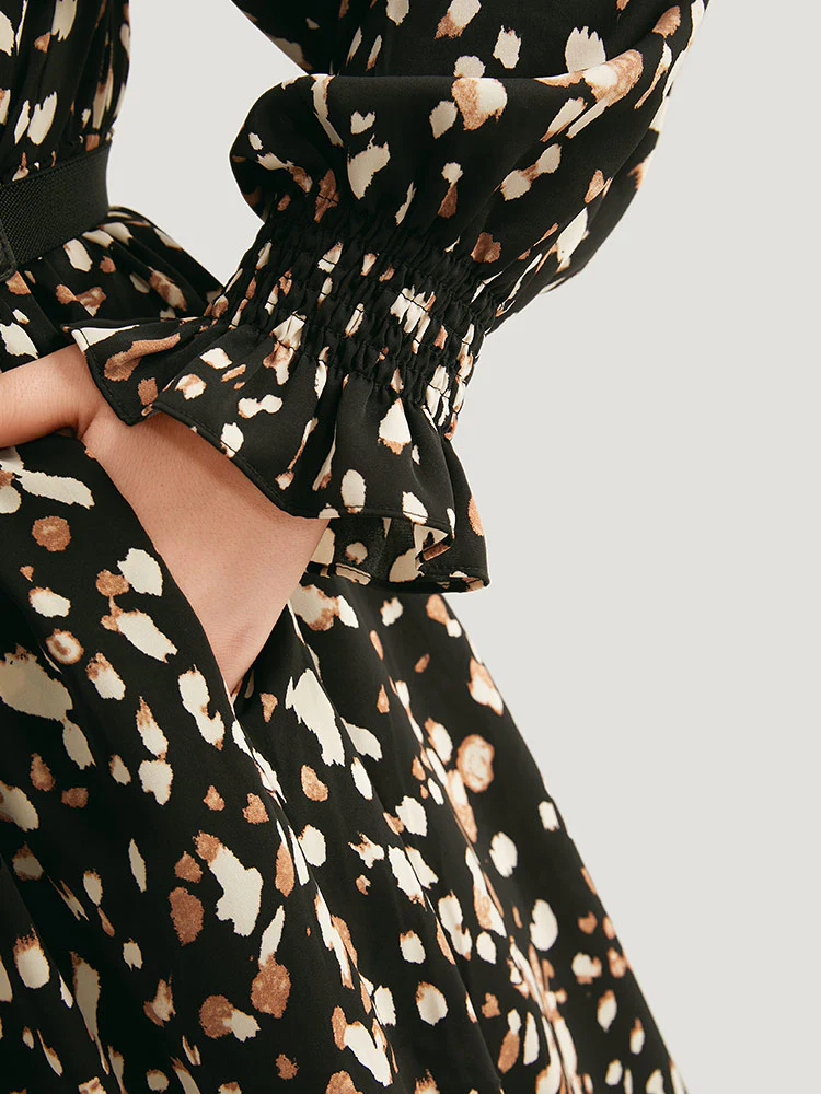 Allover Print Pocket Lantern Sleeve Dress - Image 6