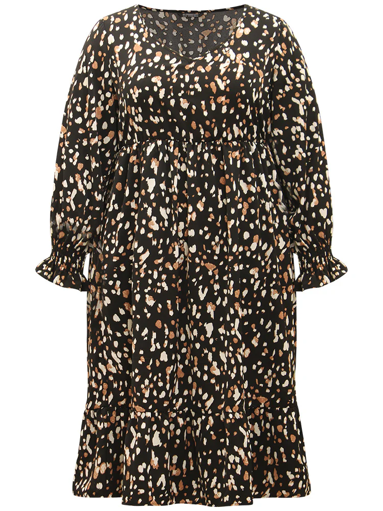 Allover Print Pocket Lantern Sleeve Dress - Image 7