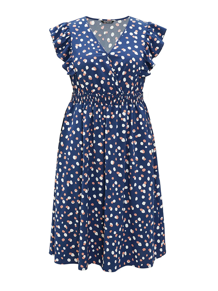 Allover Print Pocket Wrap Flutter Cap Sleeve Dress - Image 12