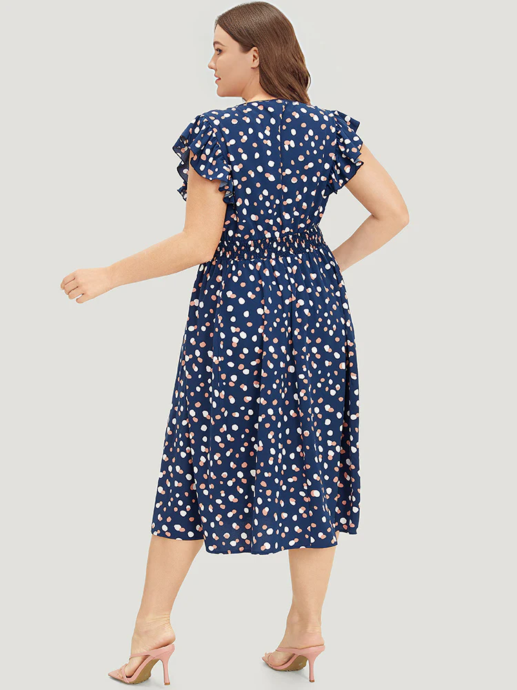 Allover Print Pocket Wrap Flutter Cap Sleeve Dress - Image 3
