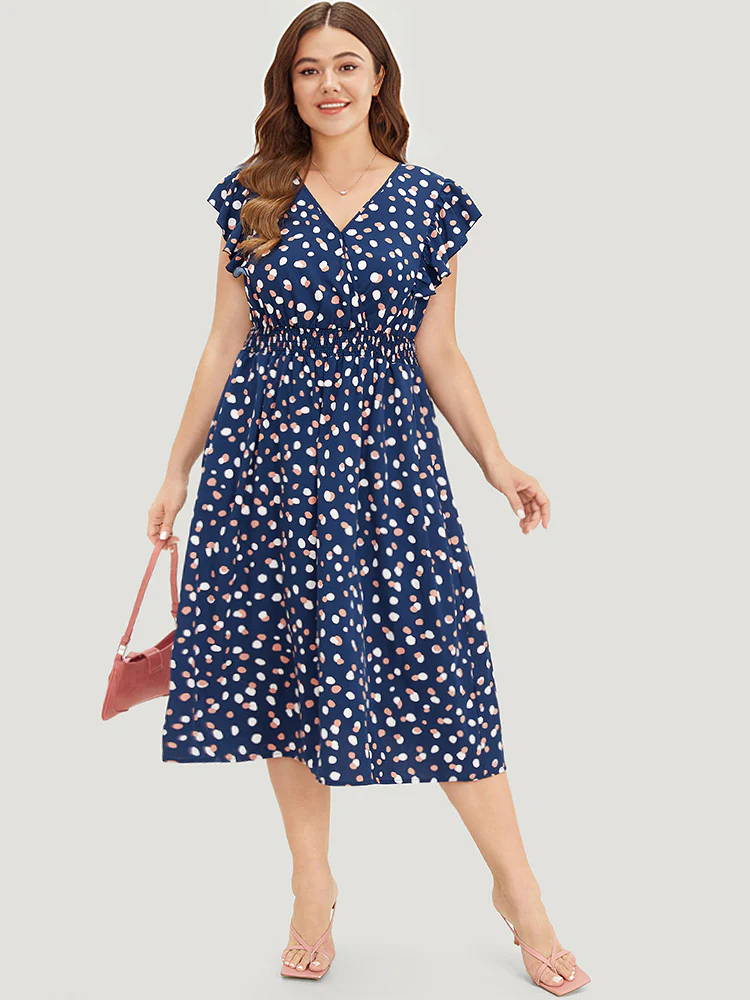 Allover Print Pocket Wrap Flutter Cap Sleeve Dress - Image 5