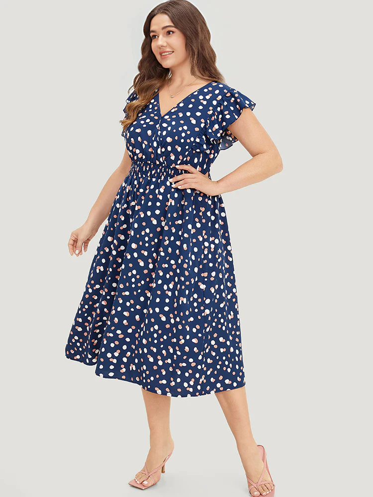 Allover Print Pocket Wrap Flutter Cap Sleeve Dress - Image 6