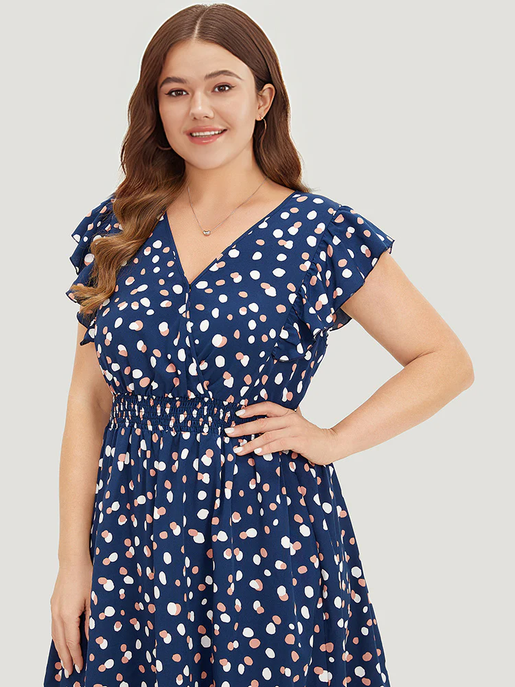 Allover Print Pocket Wrap Flutter Cap Sleeve Dress - Image 7
