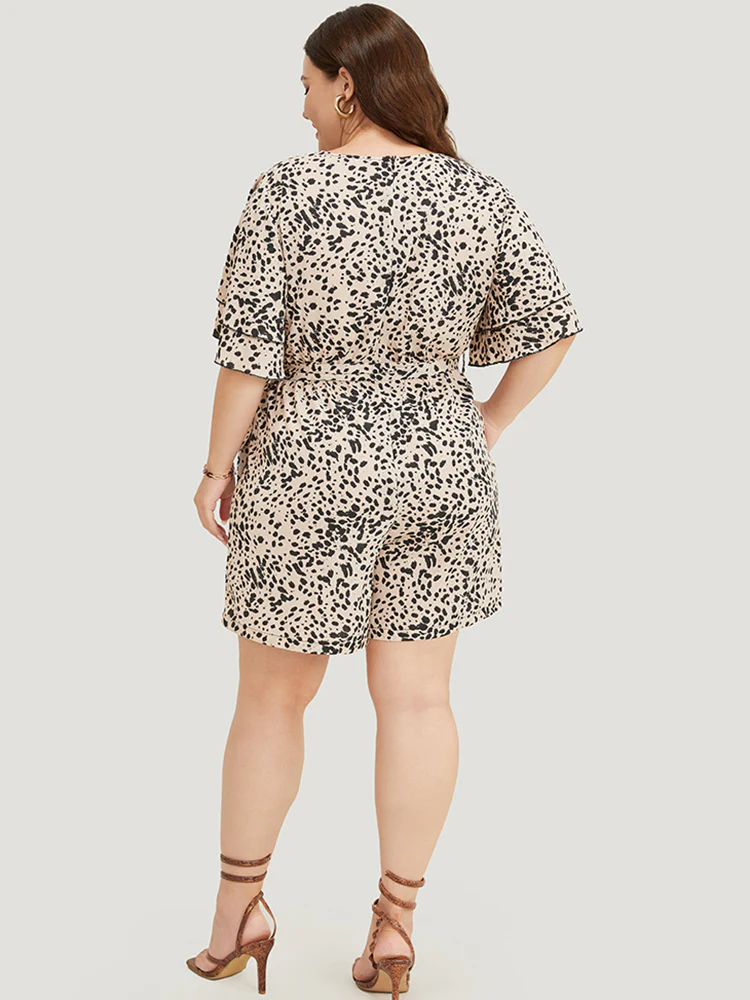 Allover Print Ruffle Layered Sleeve Pocket Belted Jumpsuit - Image 5