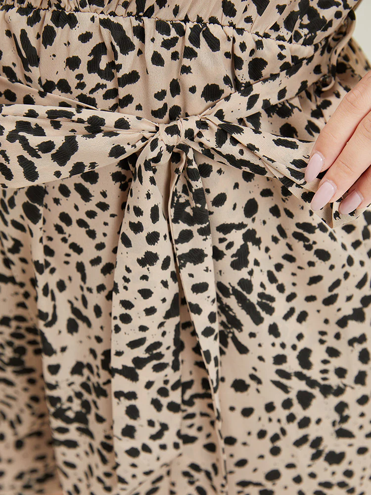Allover Print Ruffle Layered Sleeve Pocket Belted Jumpsuit - Image 8