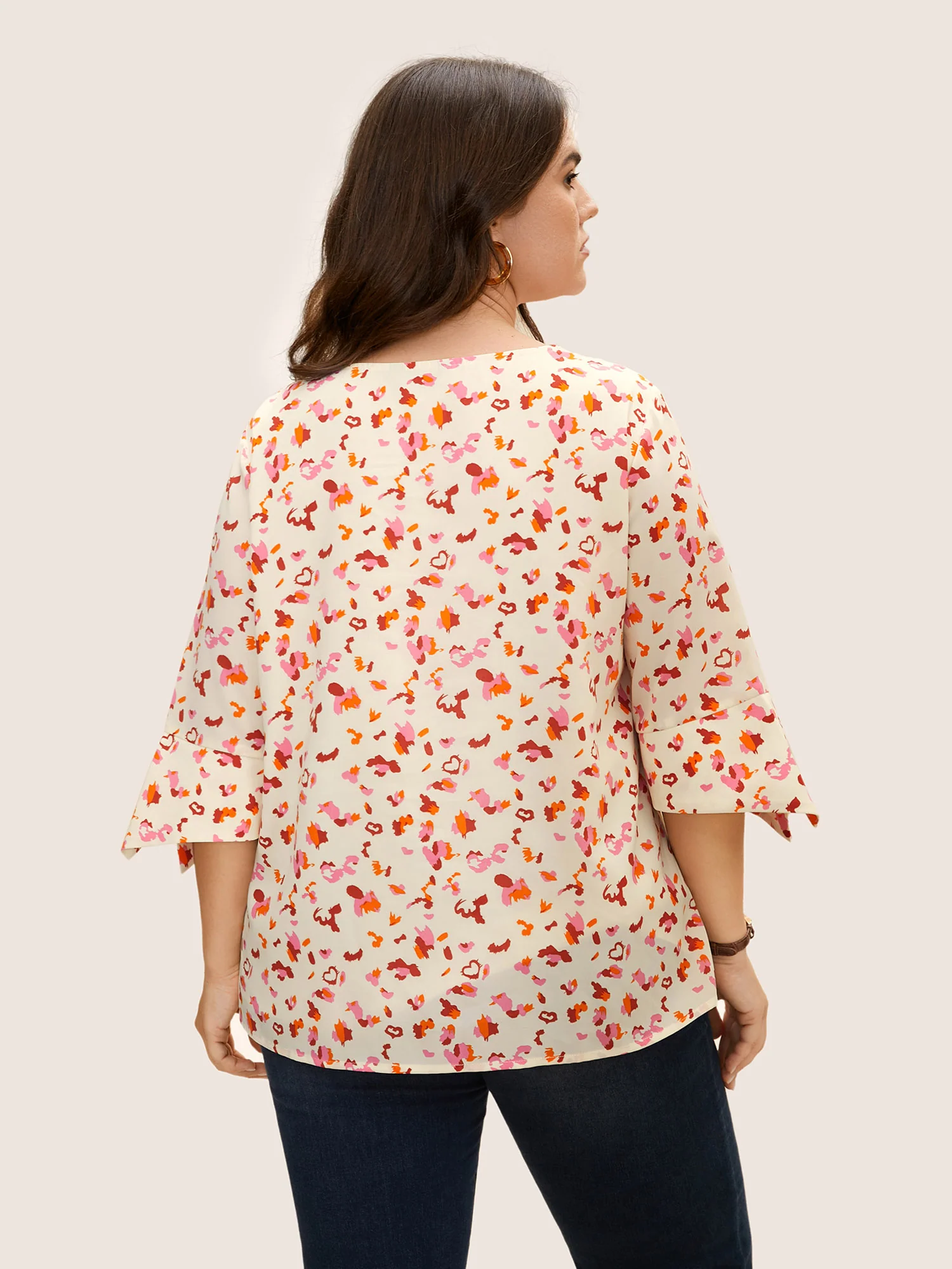 Allover Print Ruffle Sleeve Keyhole Blouse - Image 5