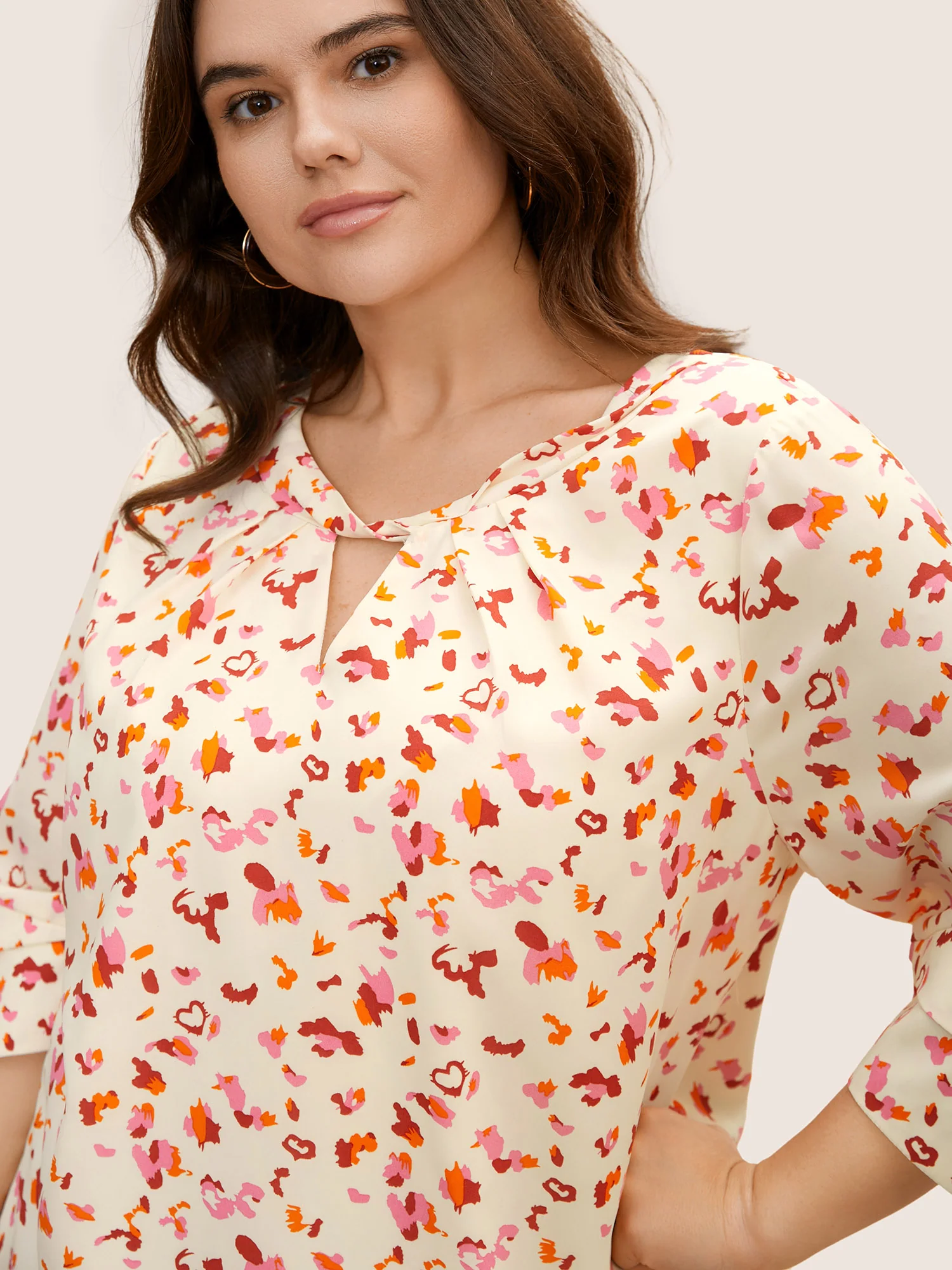 Allover Print Ruffle Sleeve Keyhole Blouse - Image 6