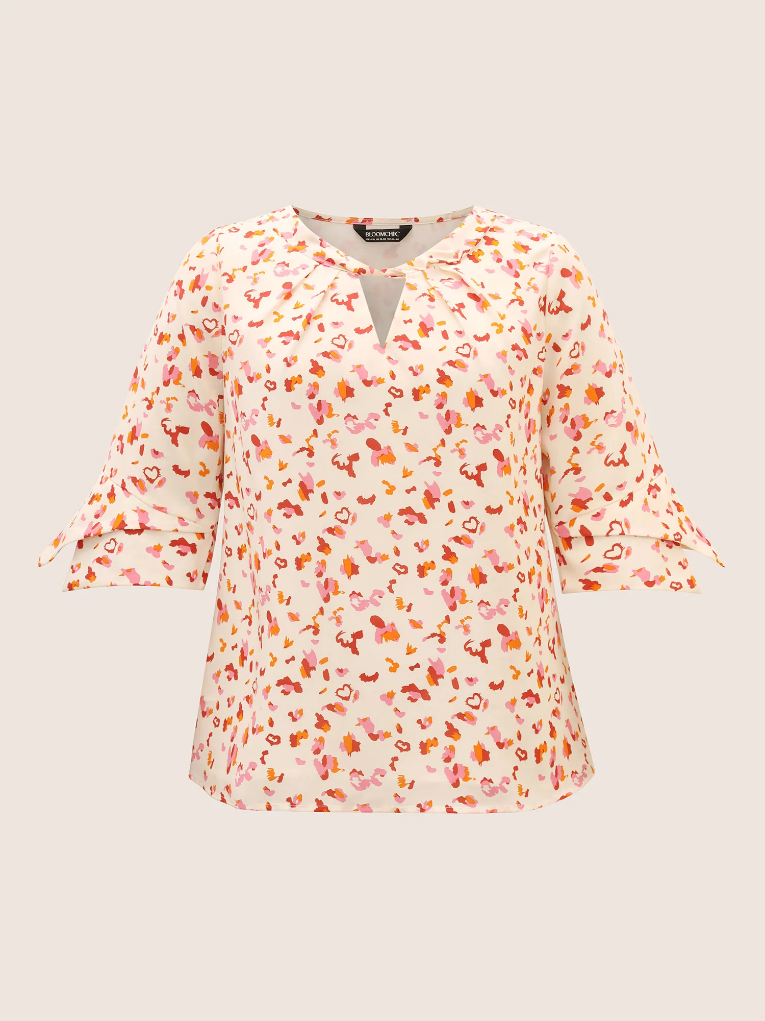 Allover Print Ruffle Sleeve Keyhole Blouse - Image 8
