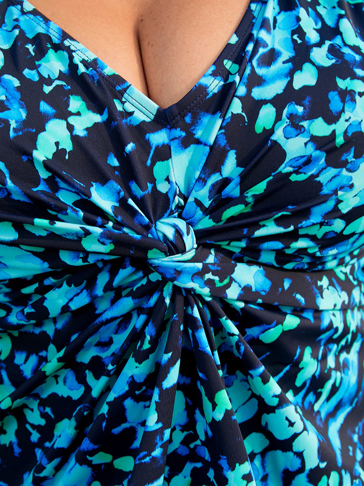 Allover Print Twist Front Contrast Swim Dress - Image 8