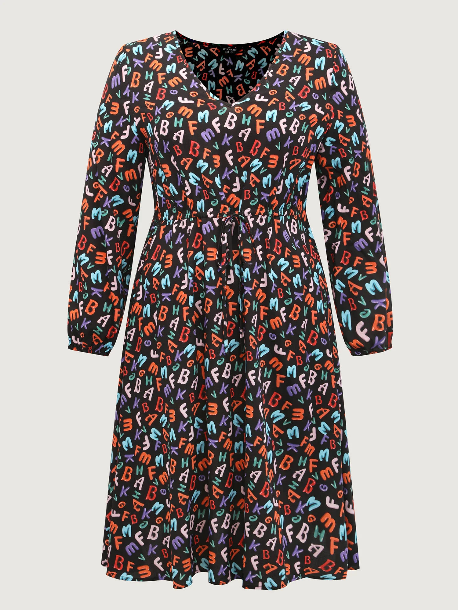 Alphabetical Print Drawstring Adjustable Waist Midi Dress - Image 7