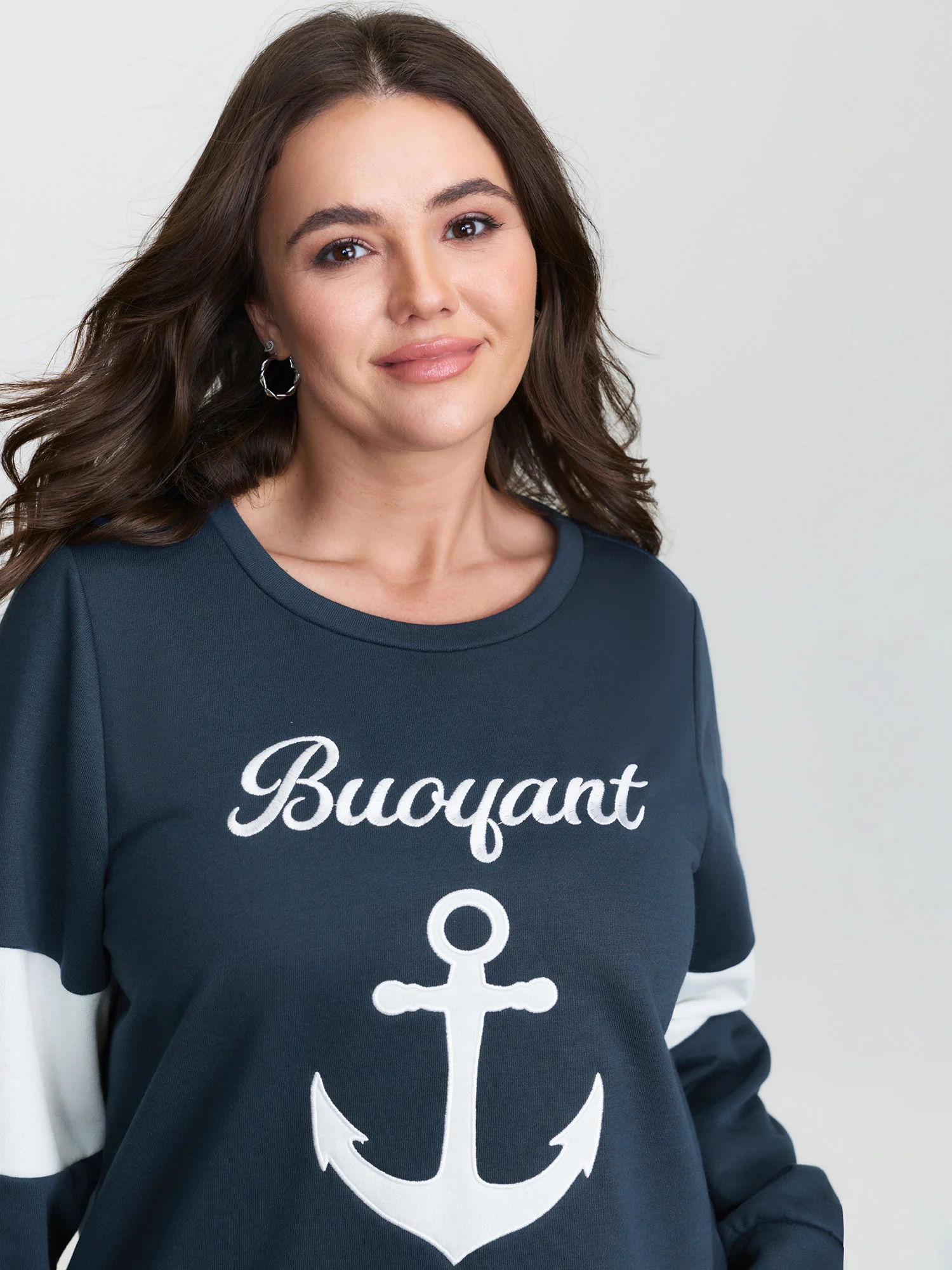 Anchor Applique Embroidery Contrast Sweatshirt - Image 2
