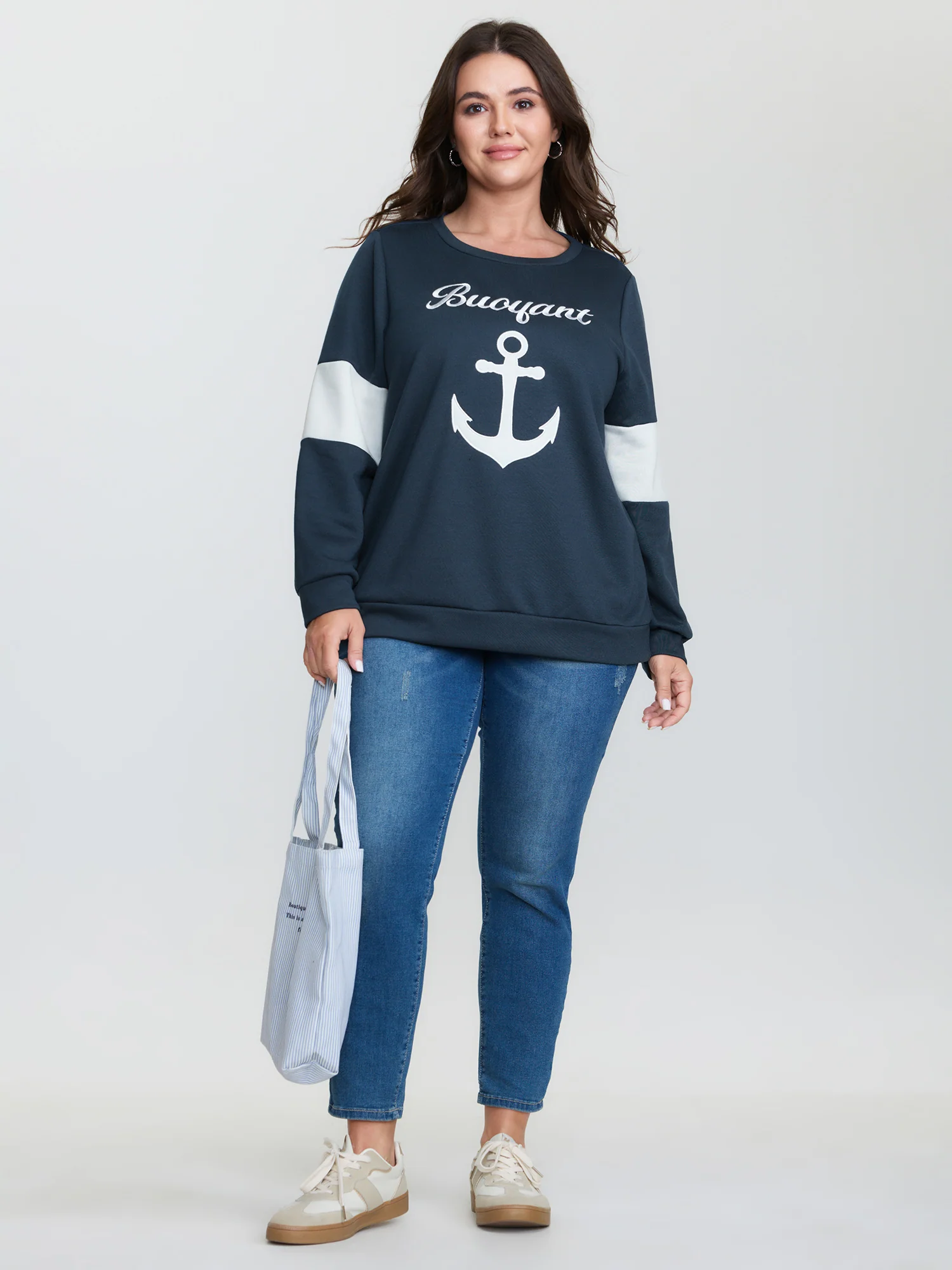 Anchor Applique Embroidery Contrast Sweatshirt - Image 3