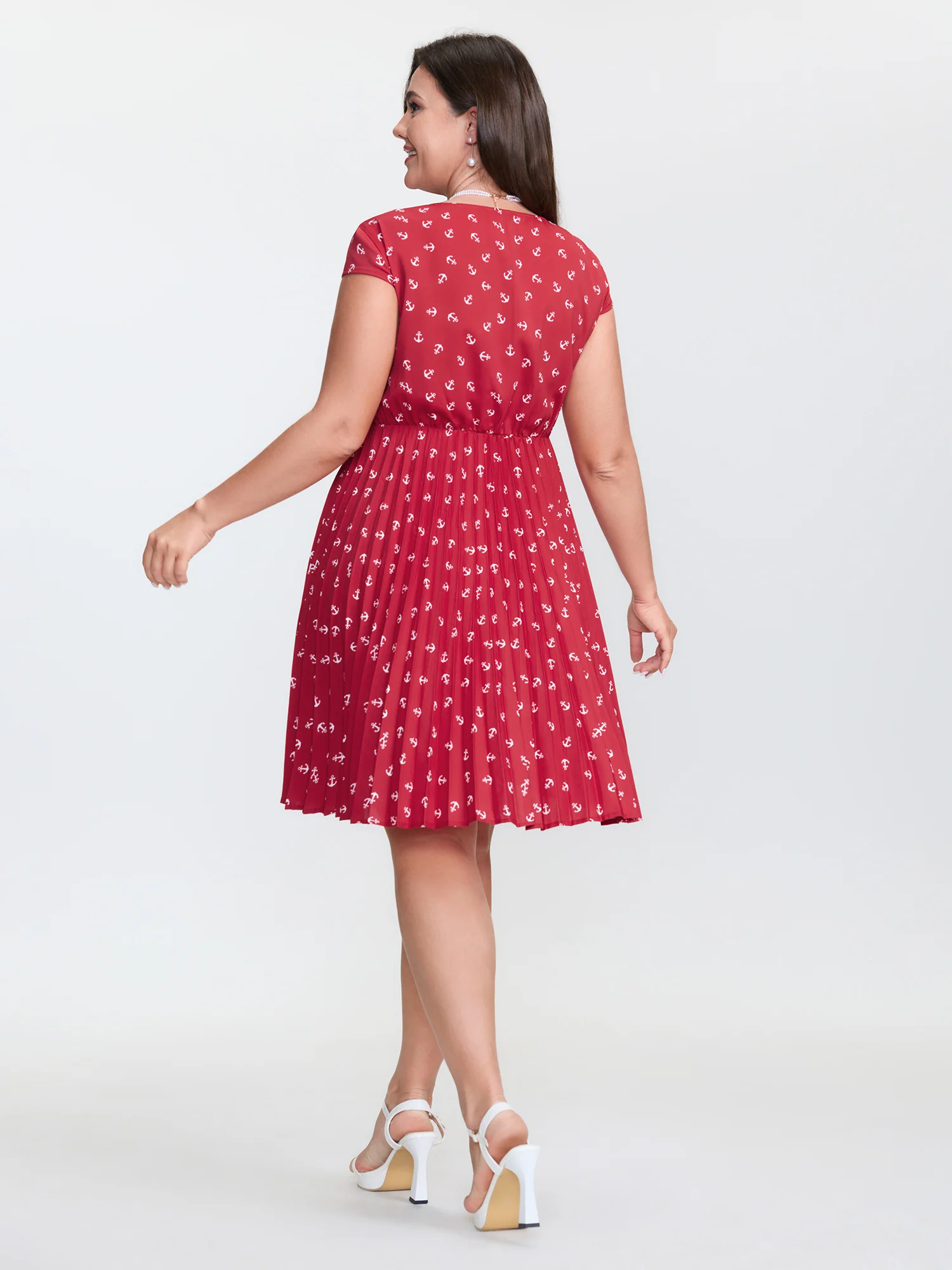 Anchor Pattern Pleated Sweetheart Neckline Mini Dress - Image 4