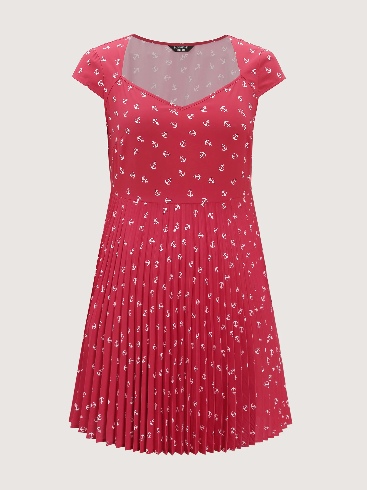 Anchor Pattern Pleated Sweetheart Neckline Mini Dress - Image 7