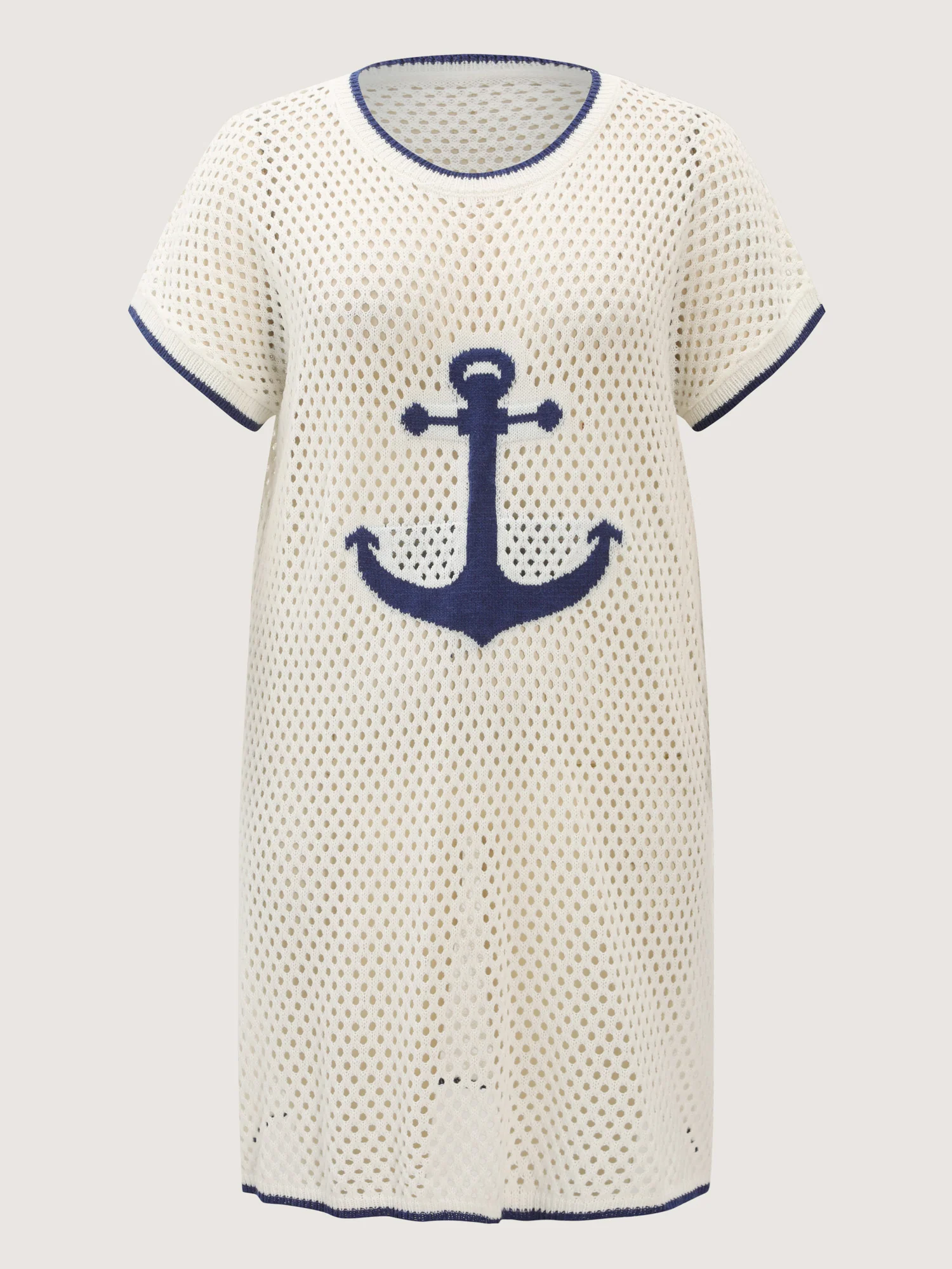 Anchor Print Jacquard Color Contrast Swim Cover-Up - Image 7