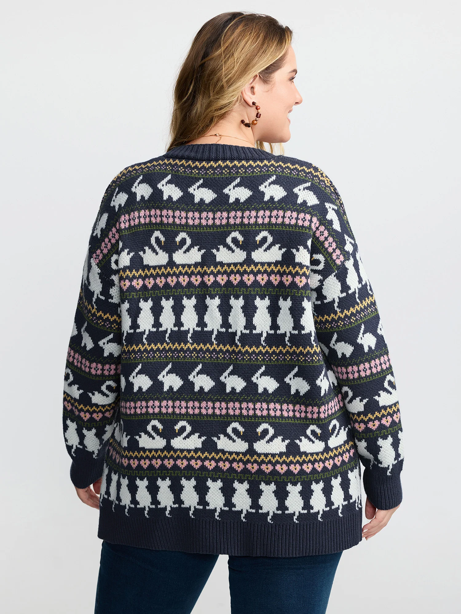 Animal Jacquard Pattern Pockets Knit Cardigan - Image 4