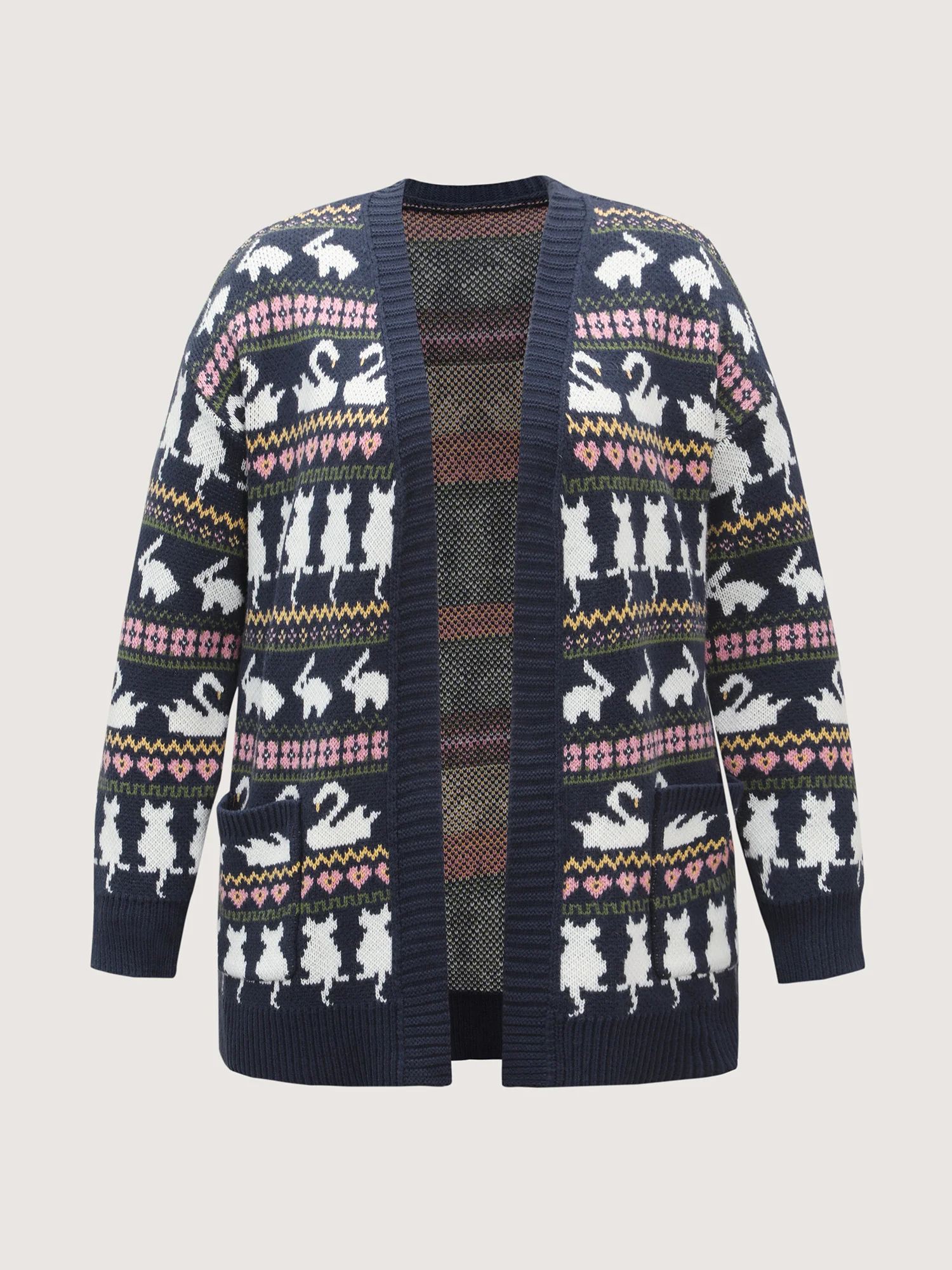 Animal Jacquard Pattern Pockets Knit Cardigan - Image 7