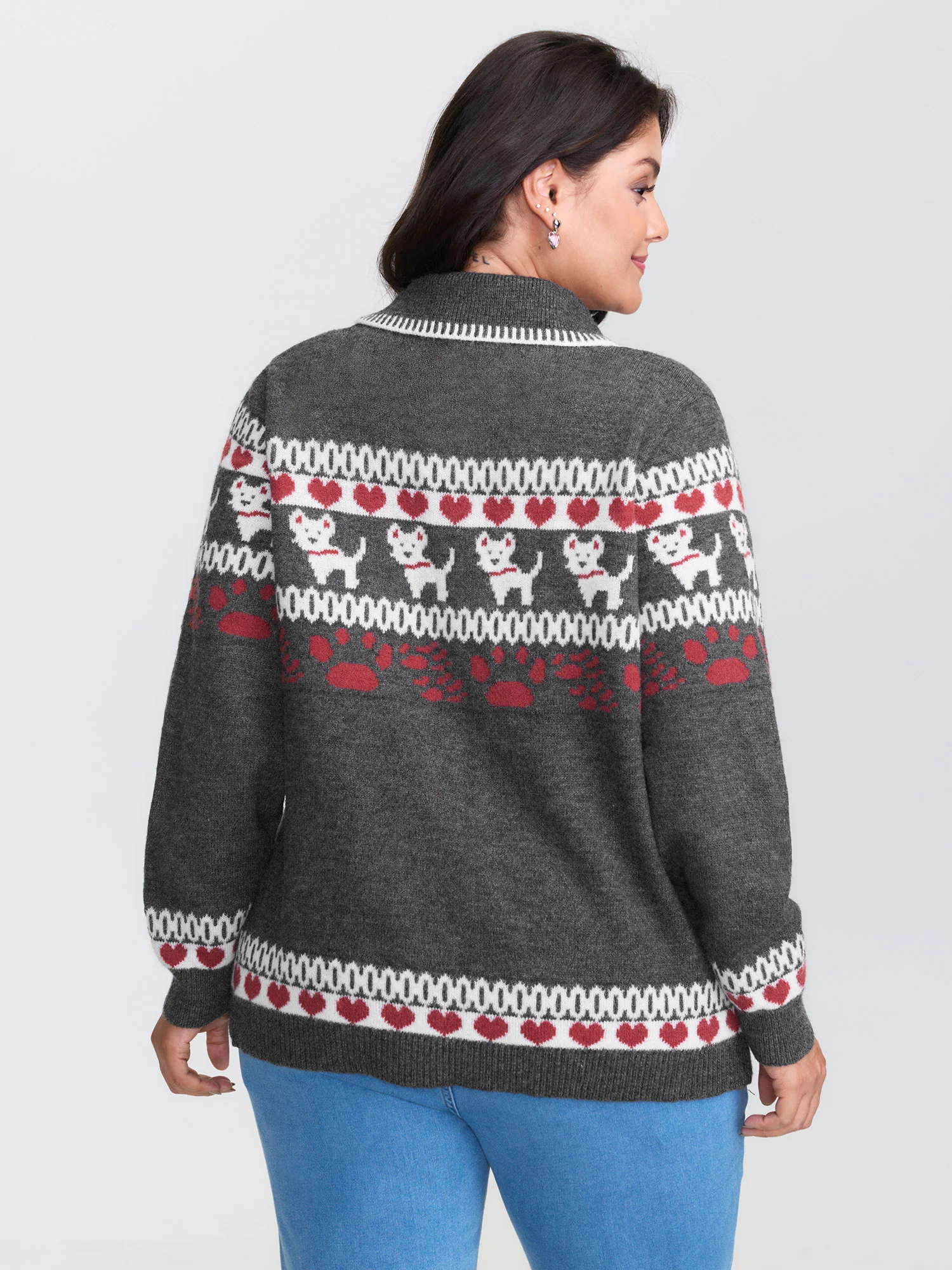 Animal Print Jacquard Polo Collar Knit Cardigan - Image 4