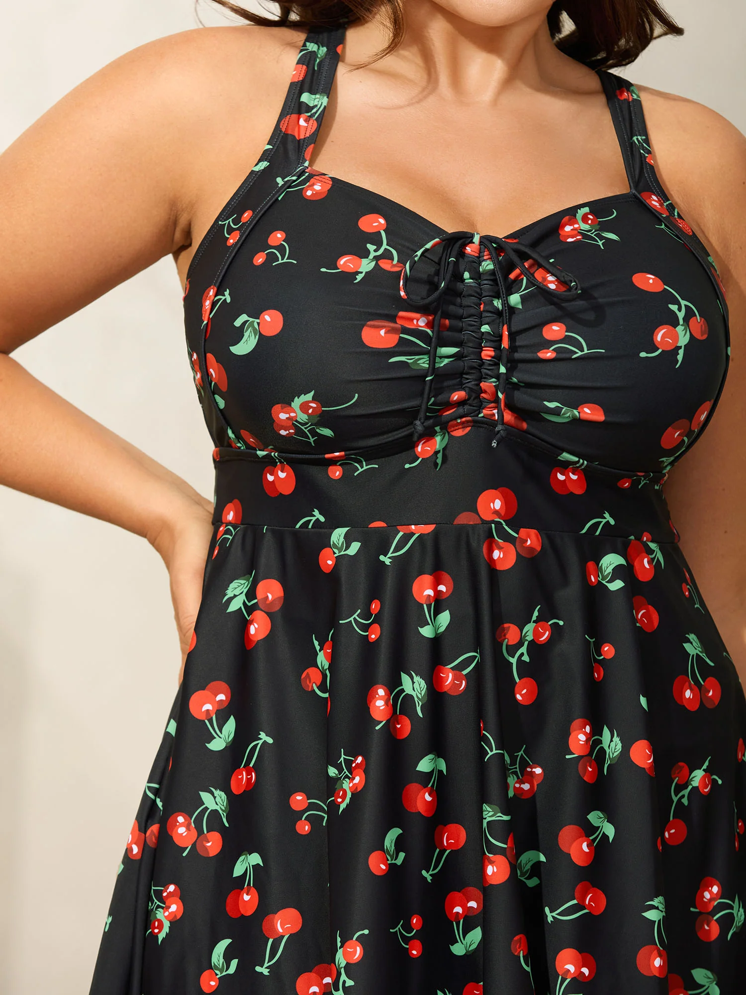 Anti-Float Tie Cherry Print Swim Dress - Image 4