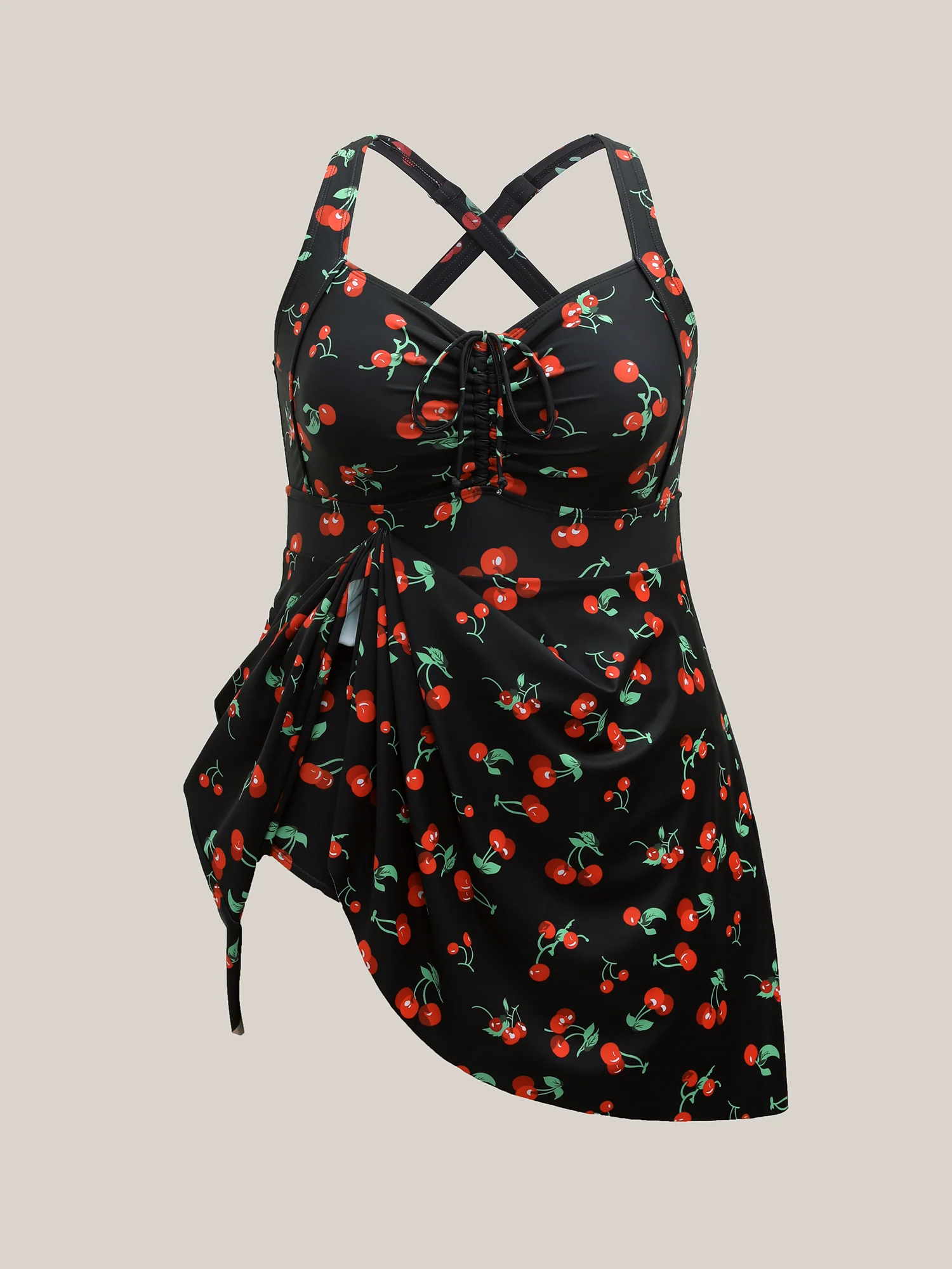 Anti-Float Tie Cherry Print Swim Dress - Image 9
