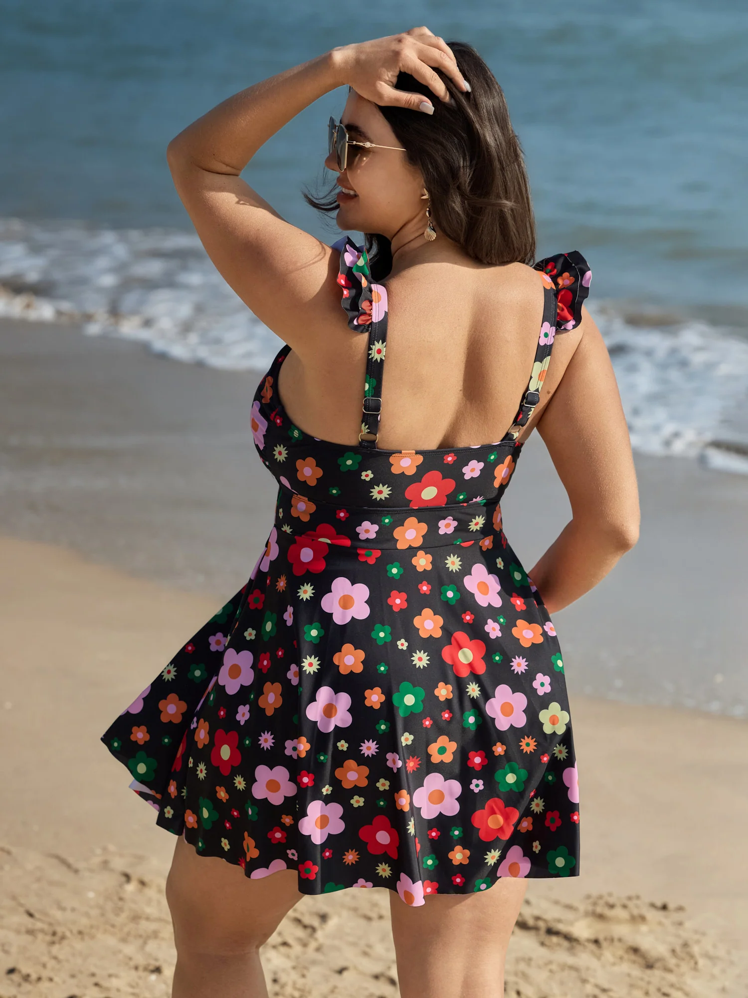 Anti-Float Tie Floral Pattern Swim Dress - Image 5