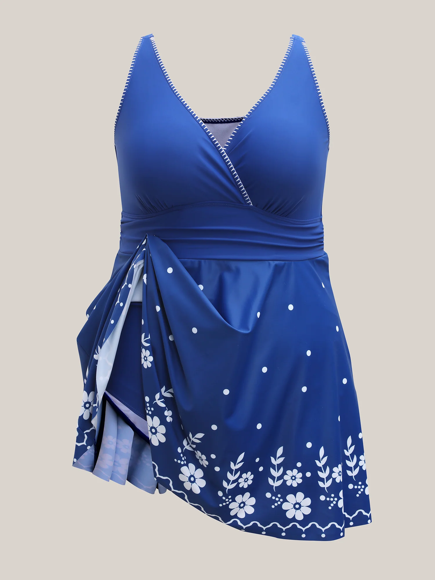 Anti-Float Tie Floral Print Embroidered Swim Dress - Image 6