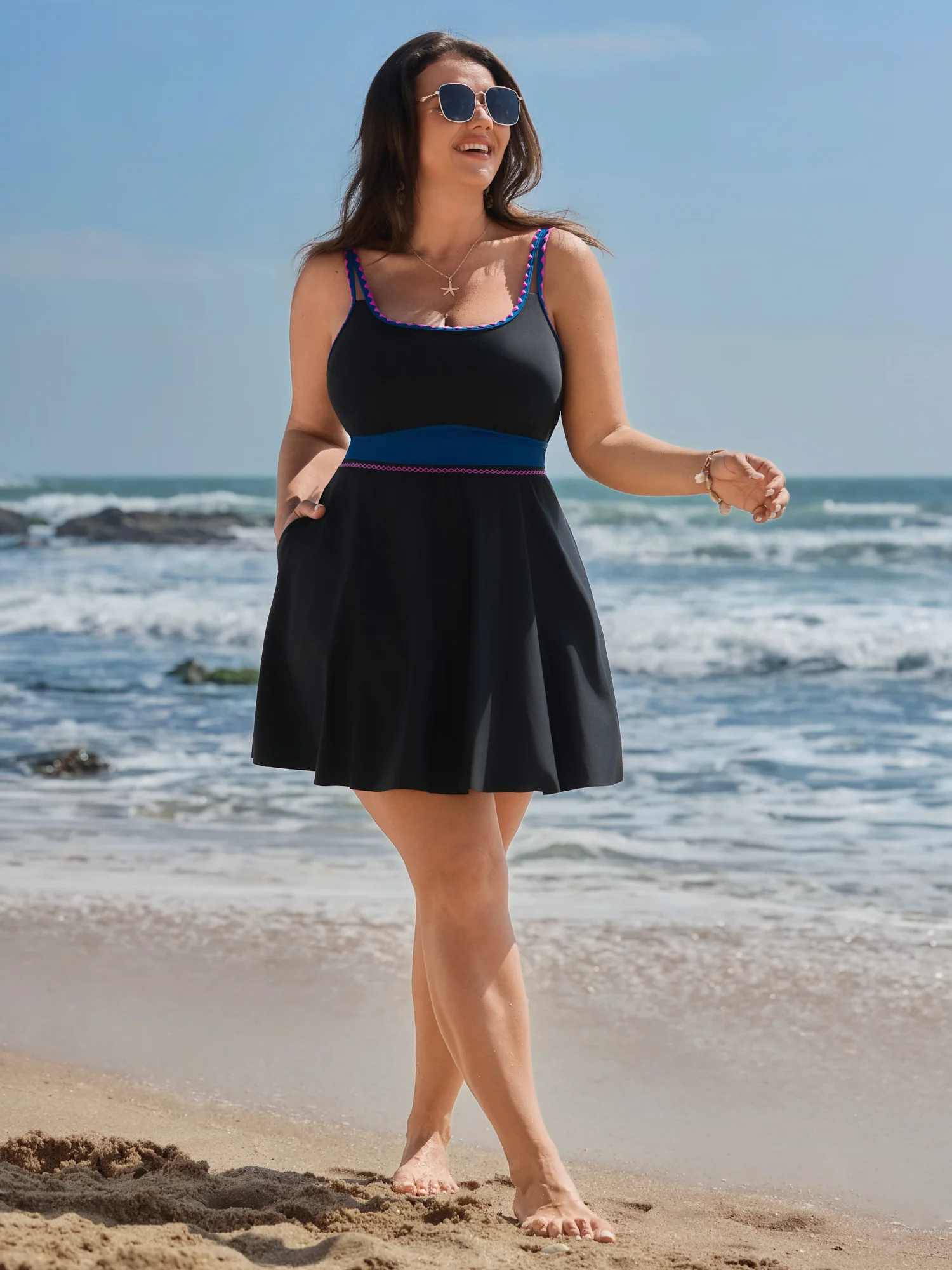 Anti-Float Tie Lace Pockets Swim Dress - Image 3
