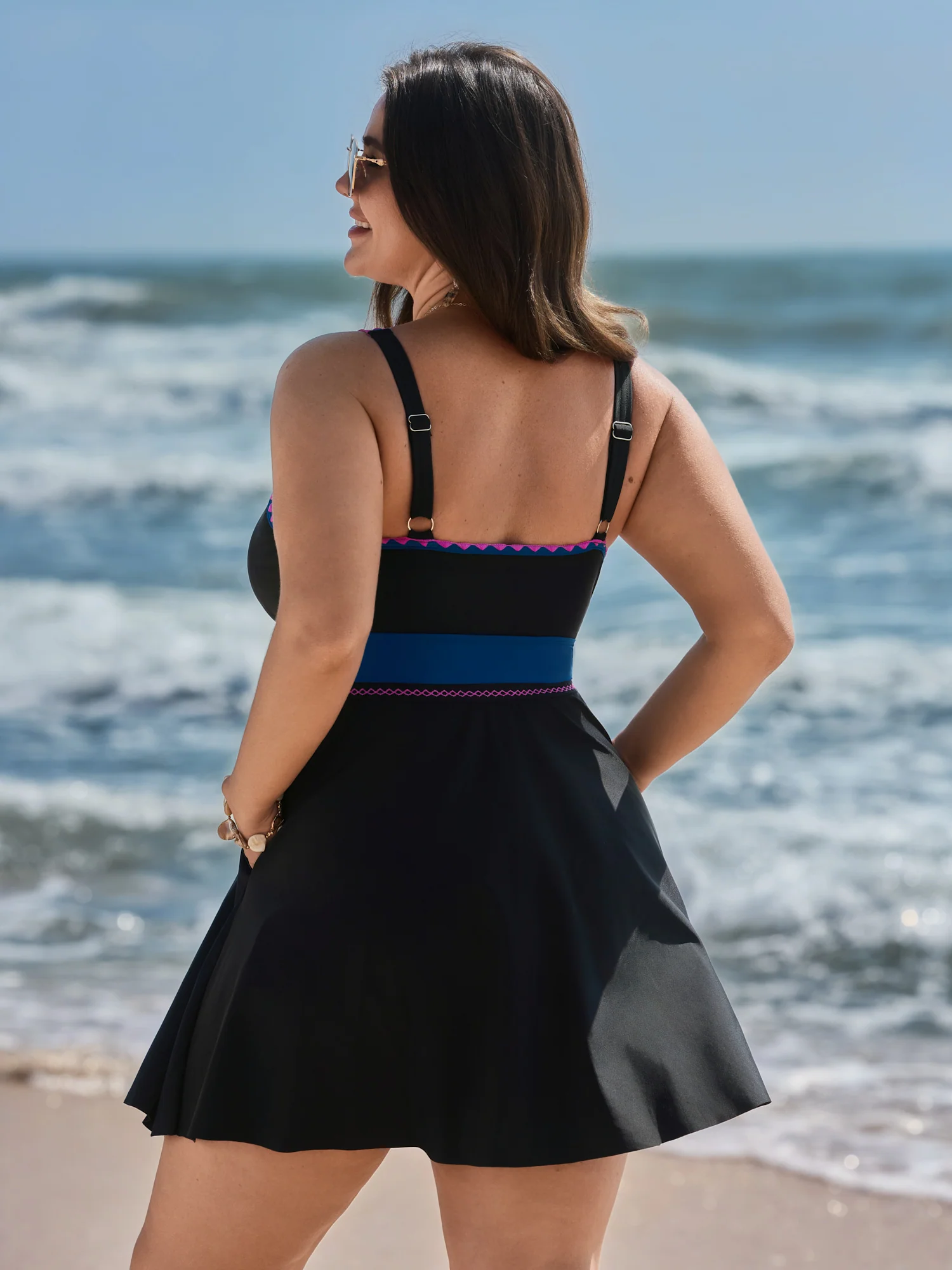Anti-Float Tie Lace Pockets Swim Dress - Image 5