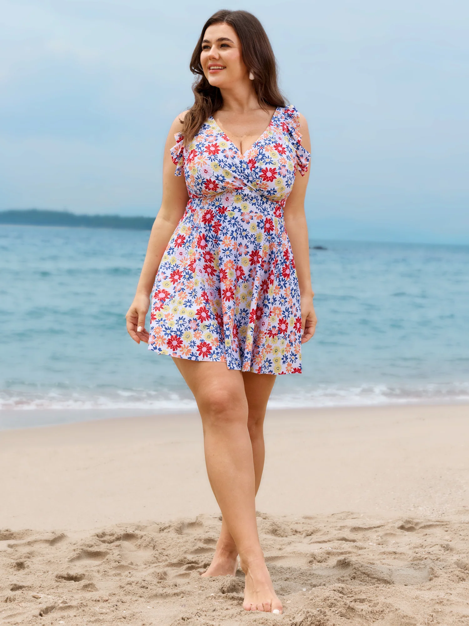 Anti-Float Tie Ruffled Floral Swim Dress - Image 16