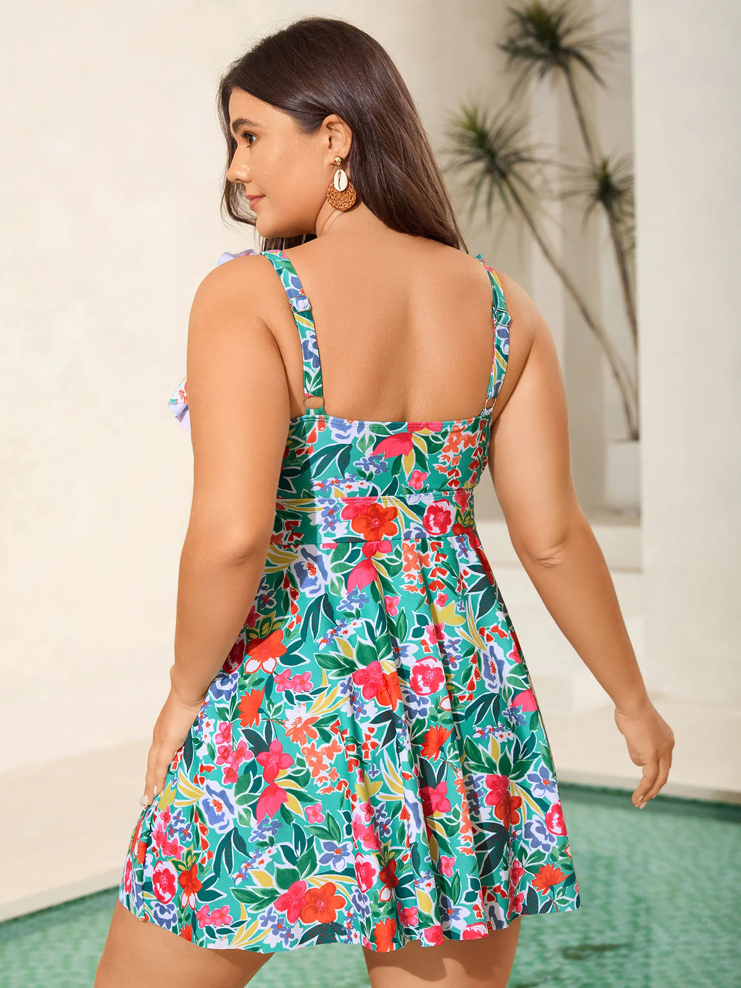 Anti-Float Tie Ruffled Floral Swim Dress - Image 4