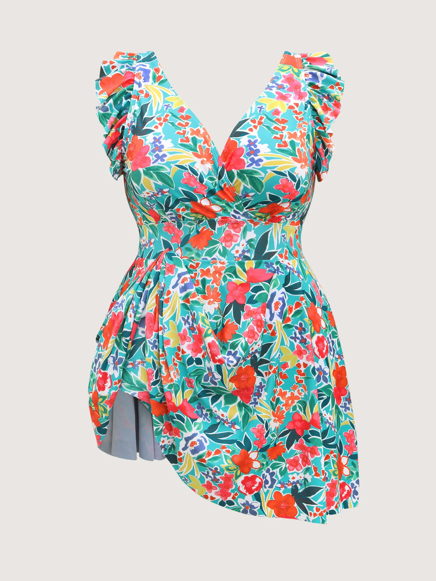 Anti-Float Tie Ruffled Floral Swim Dress - Image 8