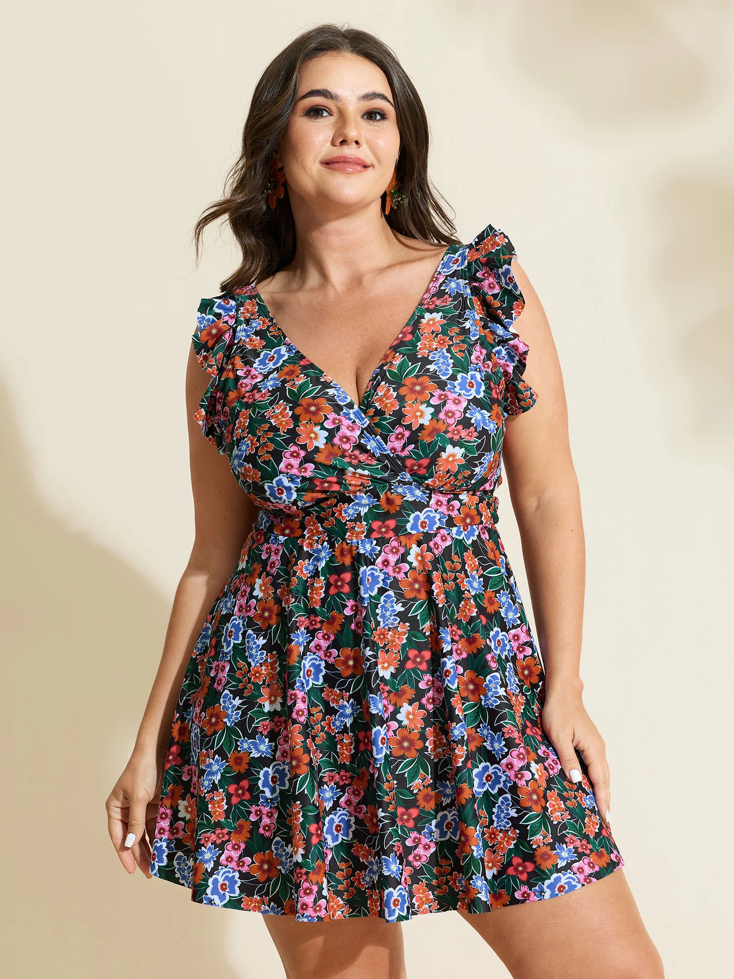 Anti-Float Tie Ruffled Floral Swim Dress - Image 9