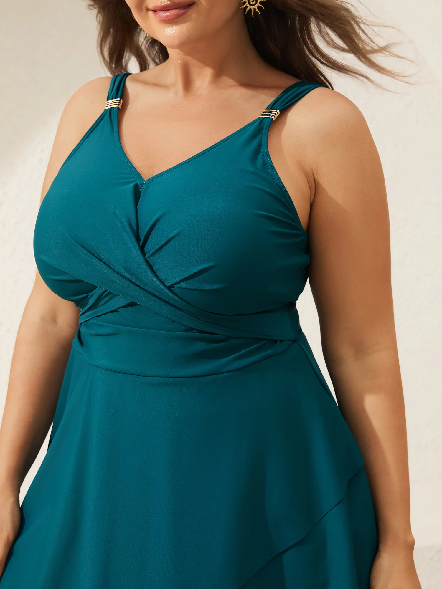 Anti-Float Tie Twist Solid Swim Dress - Image 4