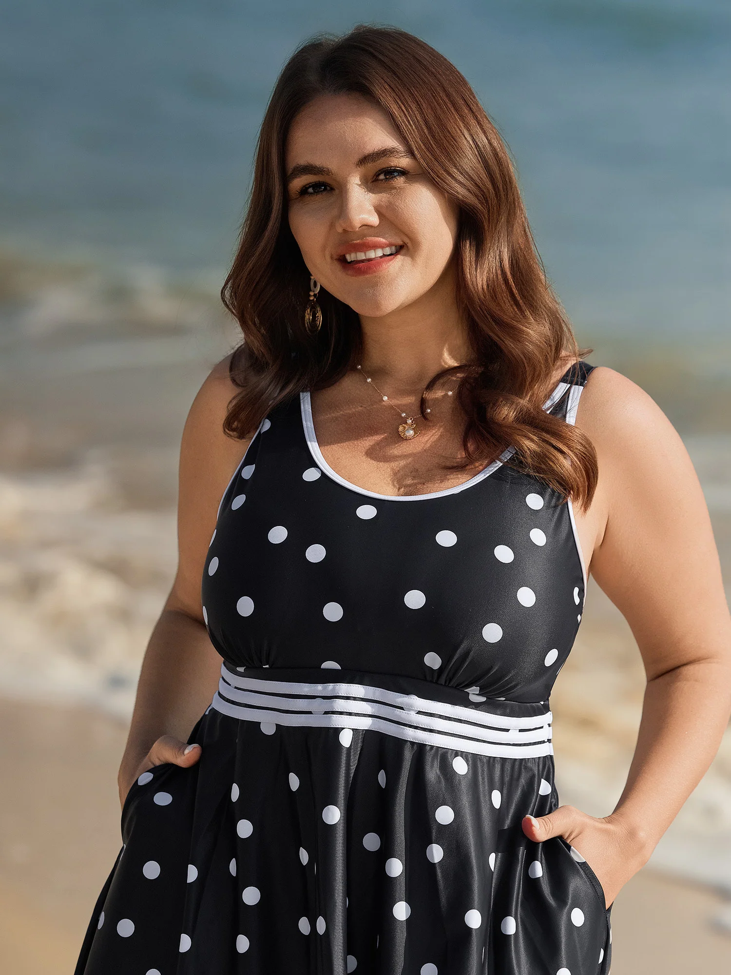 Anti-Float Ties Polka Dot Swim Dress - Image 2