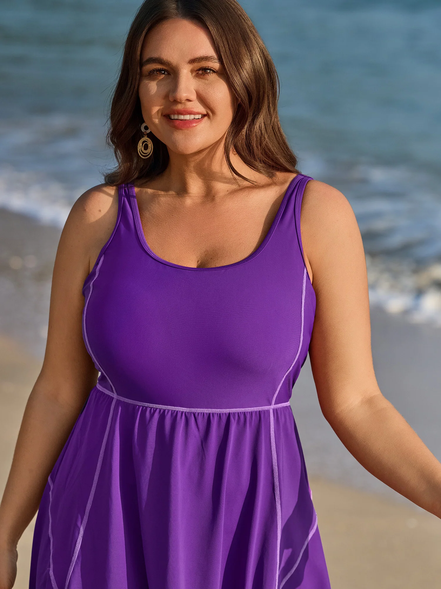 Anti-Float Ties Scoop Neck Swim Dress - Image 2