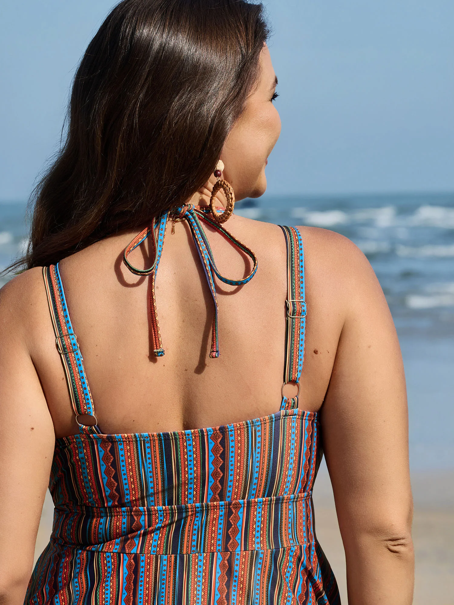 Anti-Float Ties Stripe Print Swim Dress - Image 3