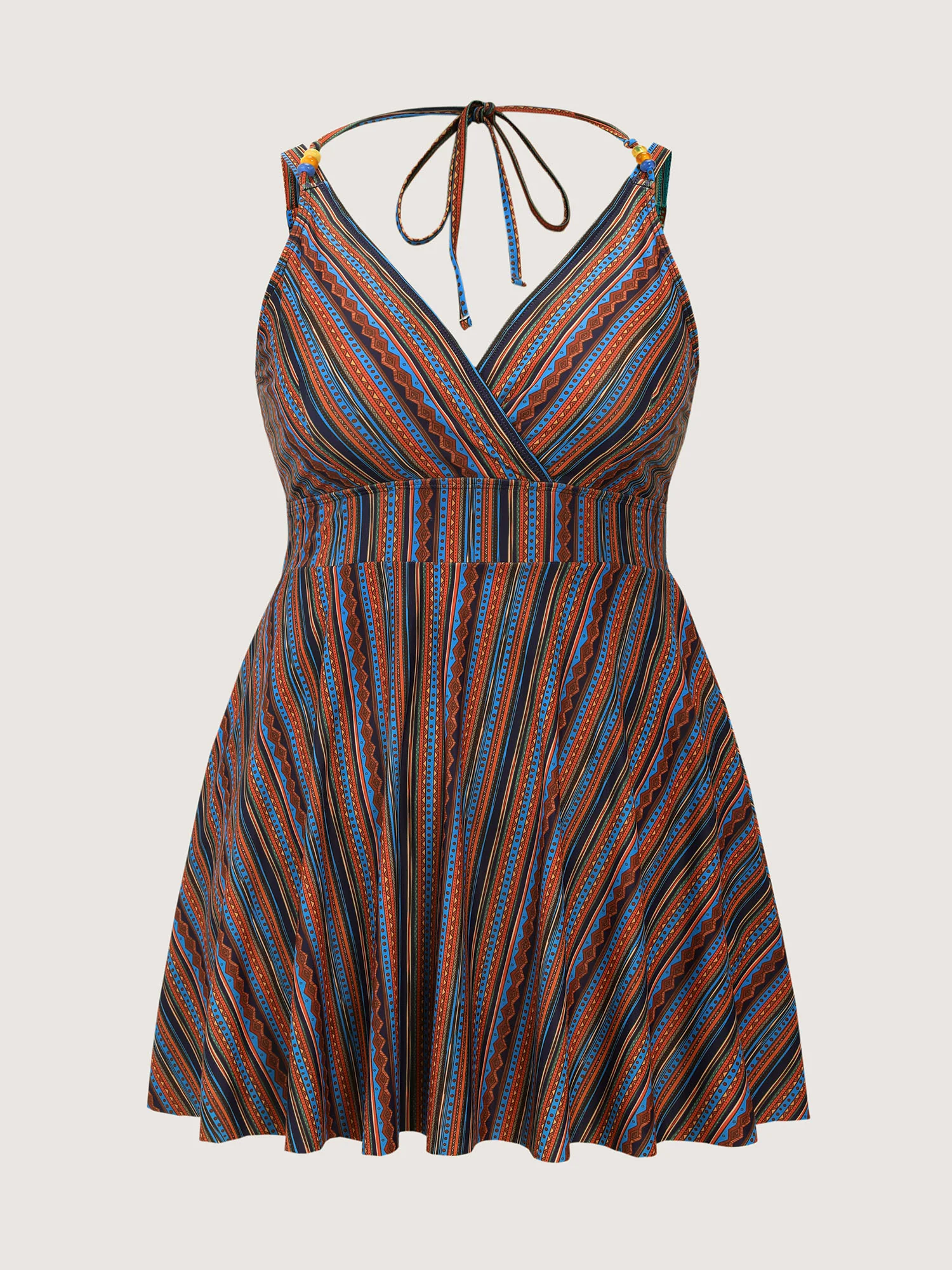 Anti-Float Ties Stripe Print Swim Dress - Image 6