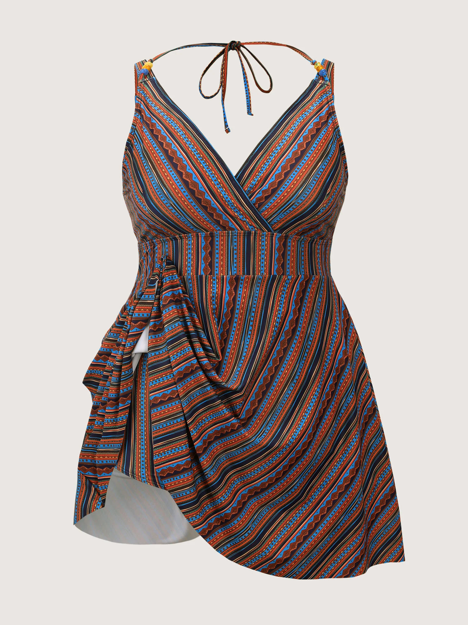 Anti-Float Ties Stripe Print Swim Dress - Image 7