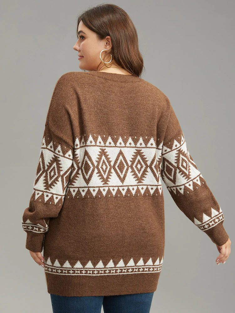 Anti-Pilling Bandana Print V Neck Pullover - Image 2