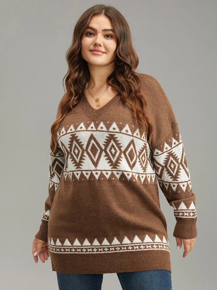 Anti-Pilling Bandana Print V Neck Pullover - Image 3