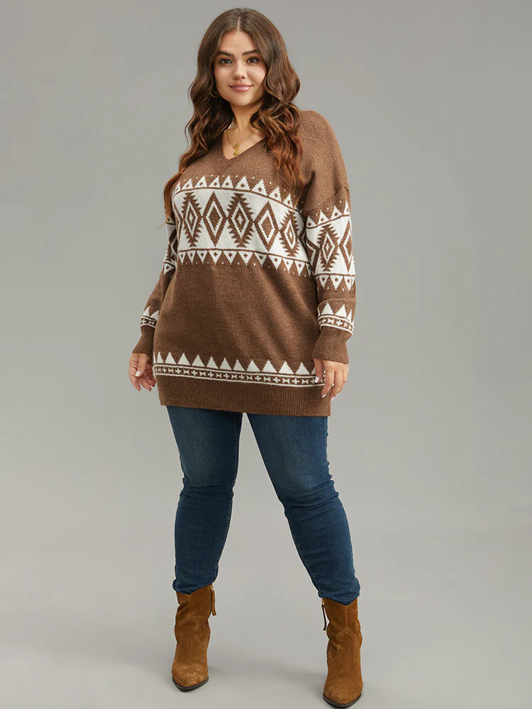 Anti-Pilling Bandana Print V Neck Pullover - Image 4