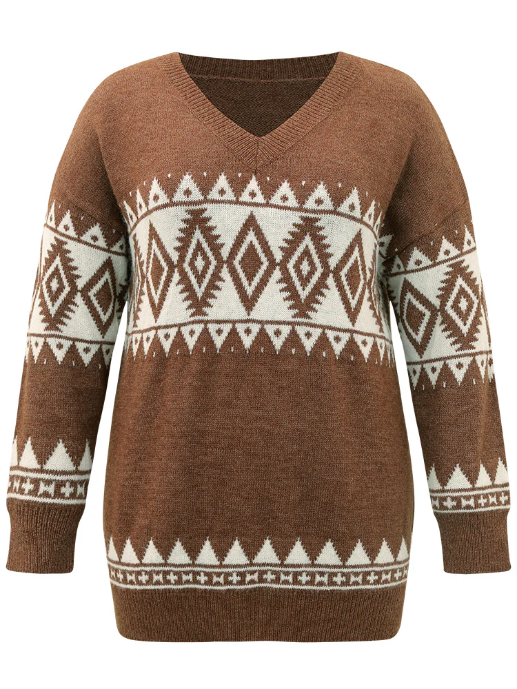 Anti-Pilling Bandana Print V Neck Pullover - Image 7