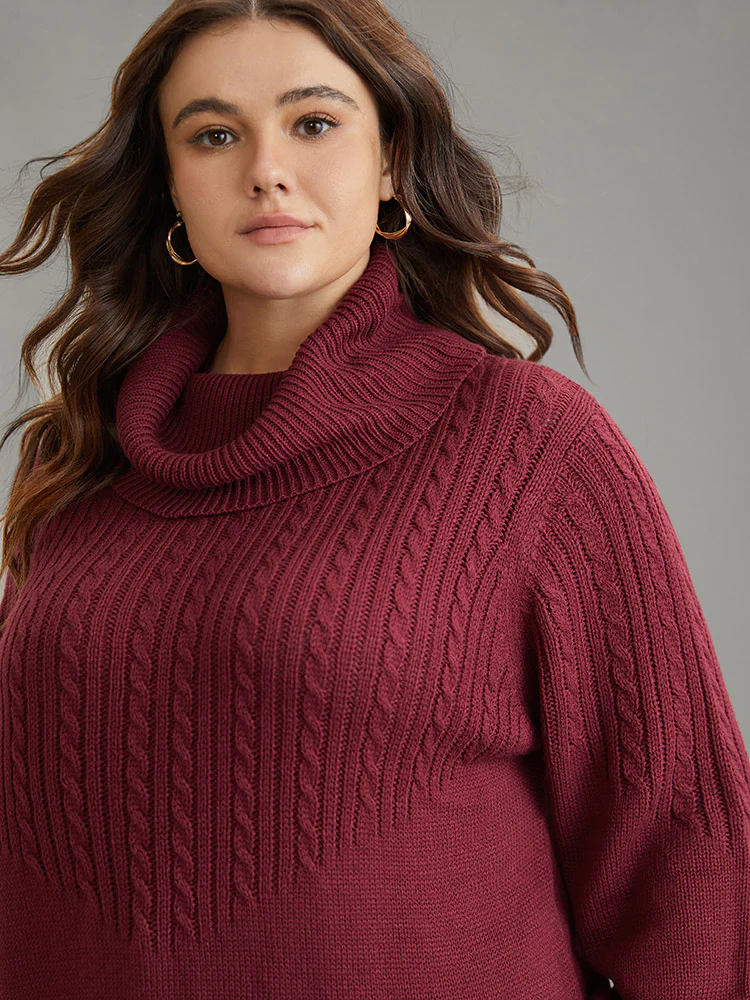 Anti-Pilling Cable Knit Turtle Neck Patchwork Pullover - Image 5