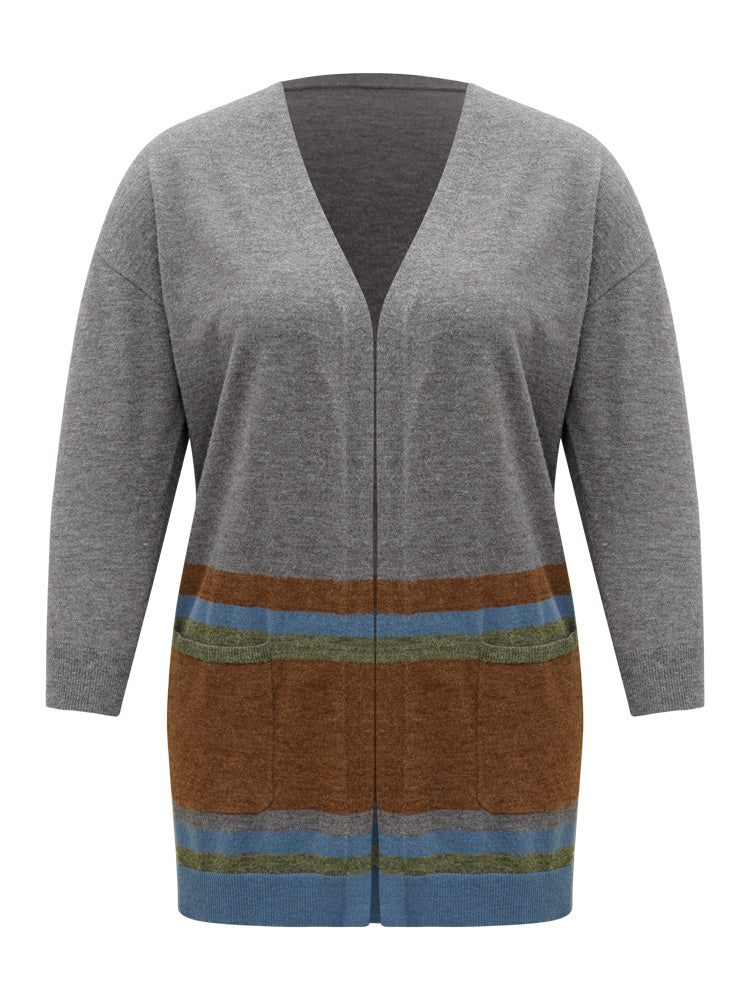 Anti-Pilling Colorblock Contrast Open Front Cardigan - Image 5