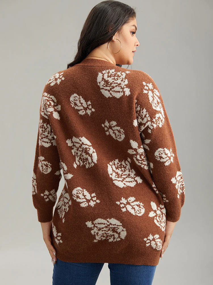 Anti-Pilling Floral Print Drop Shoulder Cardigan - Image 2