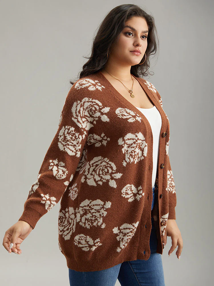 Anti-Pilling Floral Print Drop Shoulder Cardigan - Image 3