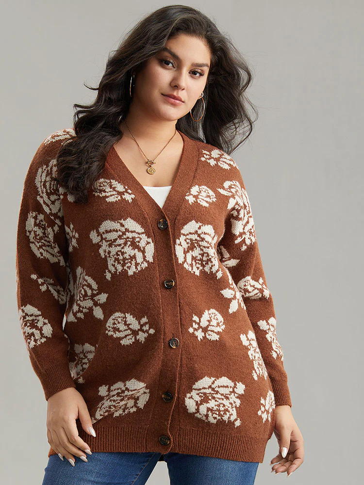 Anti-Pilling Floral Print Drop Shoulder Cardigan - Image 4