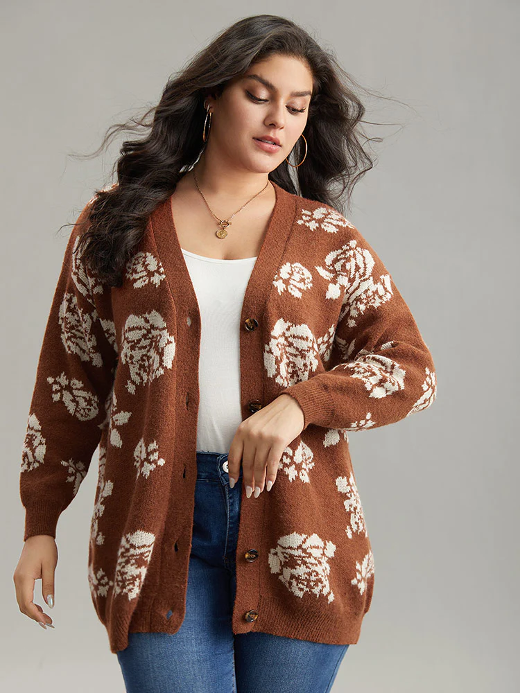 Anti-Pilling Floral Print Drop Shoulder Cardigan - Image 5