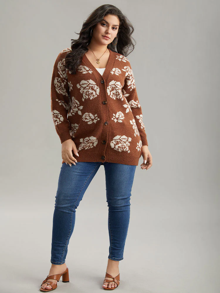 Anti-Pilling Floral Print Drop Shoulder Cardigan - Image 6